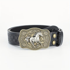 Western Cowboy Belt For Men Retro Running Horse Pattern Buckle Belts