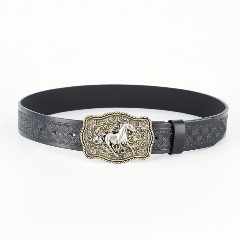 Western Cowboy Belt For Men Retro Running Horse Pattern Buckle Belts