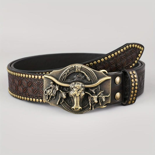Men's Vintage Embossed Hardware Western Cowboy Belt
