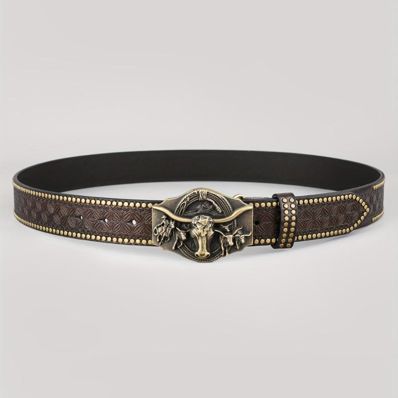 Men's Vintage Embossed Hardware Western Cowboy Belt