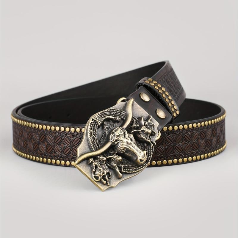 Men's Vintage Embossed Hardware Western Cowboy Belt
