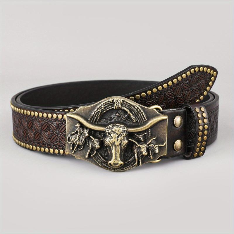 Men's Vintage Embossed Hardware Western Cowboy Belt