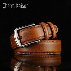 Men's Two Layer Cowhide Belt Punch Pin Buckle Hard Cowboy Pants Belt