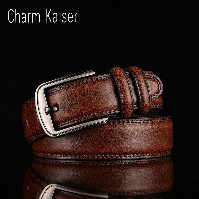 Men's Two Layer Cowhide Belt Punch Pin Buckle Hard Cowboy Pants Belt