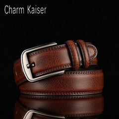 Men's Two Layer Cowhide Belt Punch Pin Buckle Hard Cowboy Pants Belt