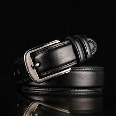 Men's Two Layer Cowhide Belt Punch Pin Buckle Hard Cowboy Pants Belt