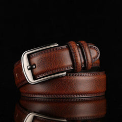 Men's Two Layer Cowhide Belt Punch Pin Buckle Hard Cowboy Pants Belt