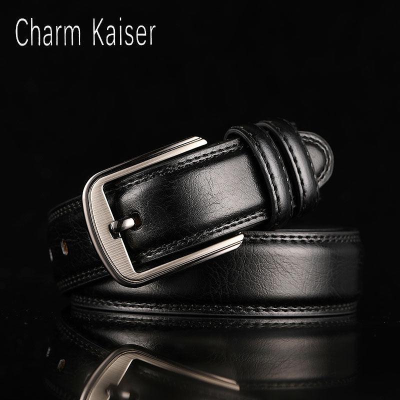 Men's Two Layer Cowhide Belt Punch Pin Buckle Hard Cowboy Pants Belt