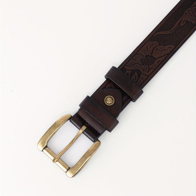 Floral Pattern Belt Western Cowboy Leather Vintage Belt For Men