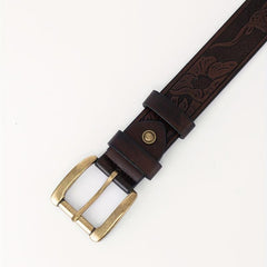 Floral Pattern Belt Western Cowboy Leather Vintage Belt For Men