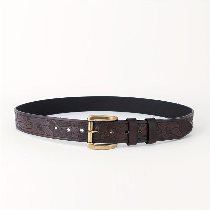 Floral Pattern Belt Western Cowboy Leather Vintage Belt For Men