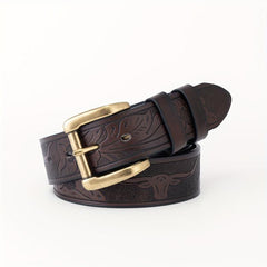 Floral Pattern Belt Western Cowboy Leather Vintage Belt For Men