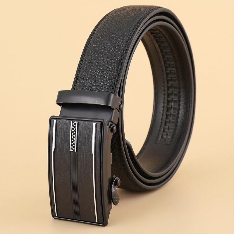 Men's Extended Automatic Buckle Leather Belt for Jeans and Suits