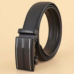 Men's Extended Automatic Buckle Leather Belt for Jeans and Suits