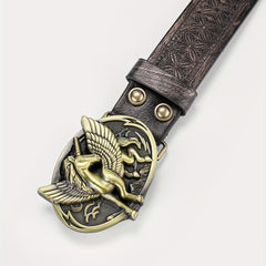 Men's Winged Horse Belt PU Floral Casual Jeans Western Cowboy Waist Strap