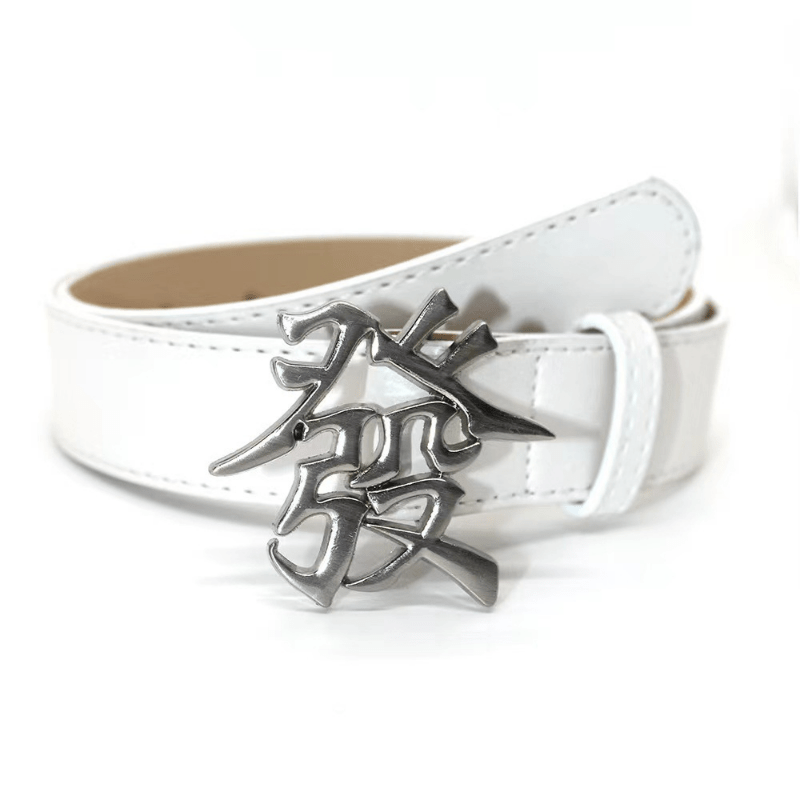 Men's Chinese Character Buckle Belt PU Leather Jeans Pants Waist Strap