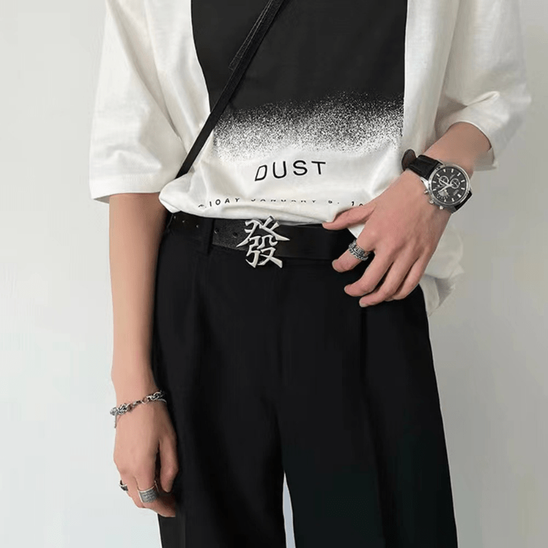 Men's Chinese Character Buckle Belt PU Leather Jeans Pants Waist Strap