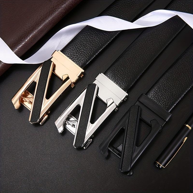 Men's PU Leather Belt Automatic Buckle Lychee Pattern Business Casual Wear