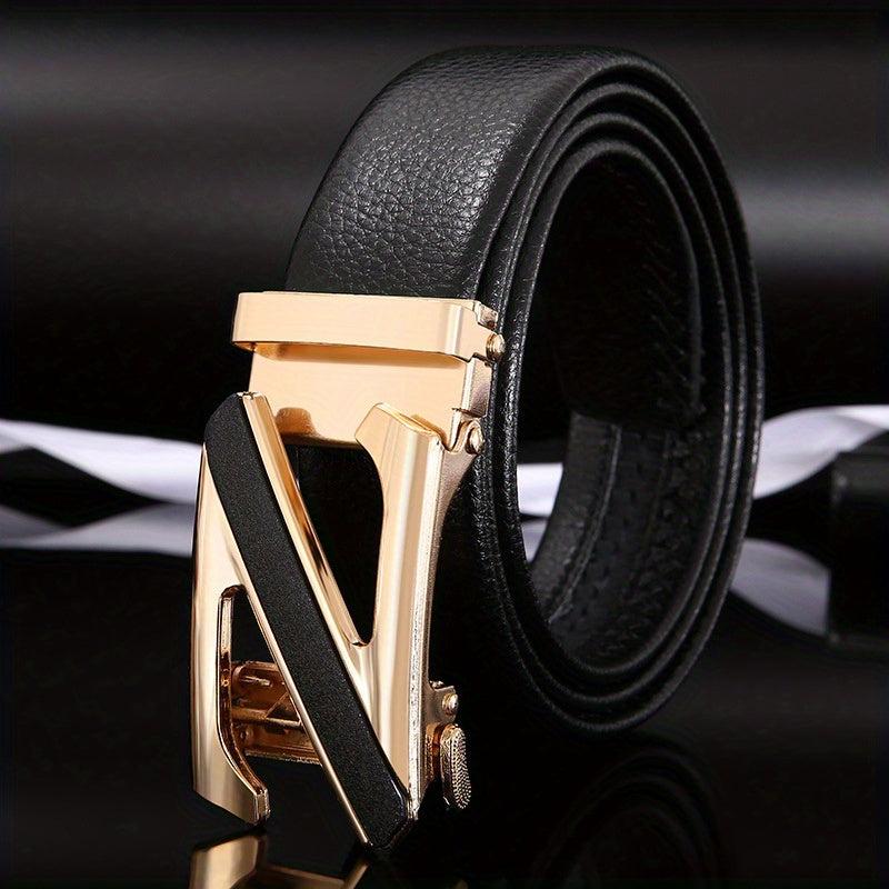 Men's PU Leather Belt Automatic Buckle Lychee Pattern Business Casual Wear