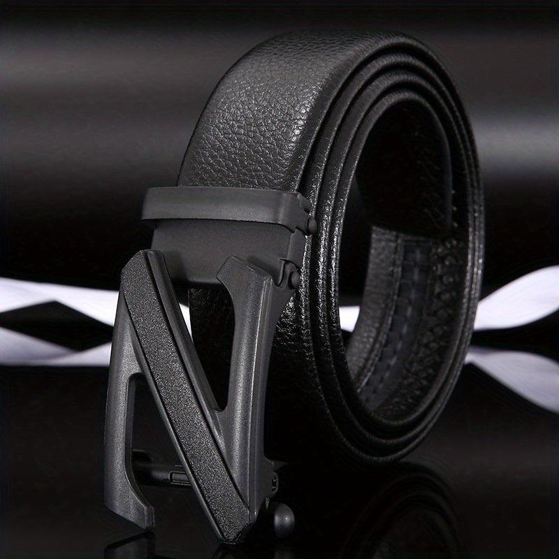 Men's PU Leather Belt Automatic Buckle Lychee Pattern Business Casual Wear