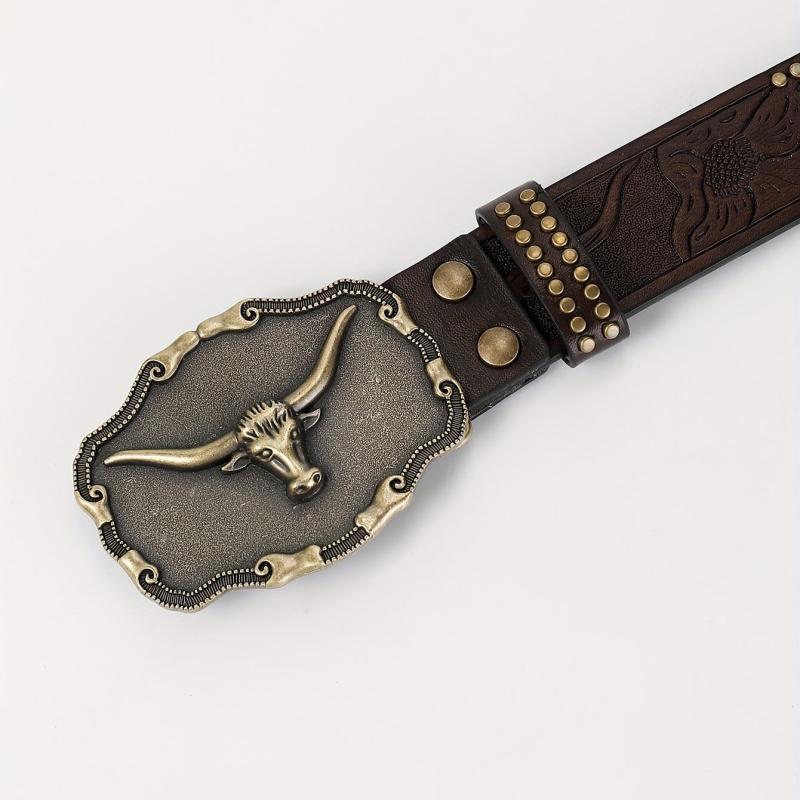 Men's Casual Embossed Western Cowboy Belt Retro Clothing Accessory