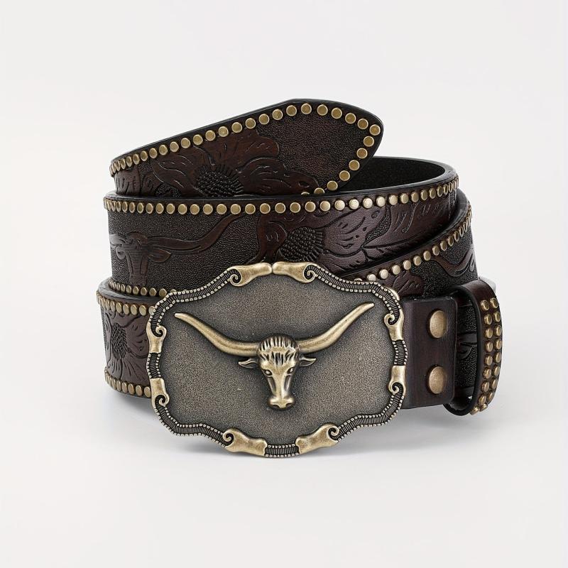 Men's Casual Embossed Western Cowboy Belt Retro Clothing Accessory