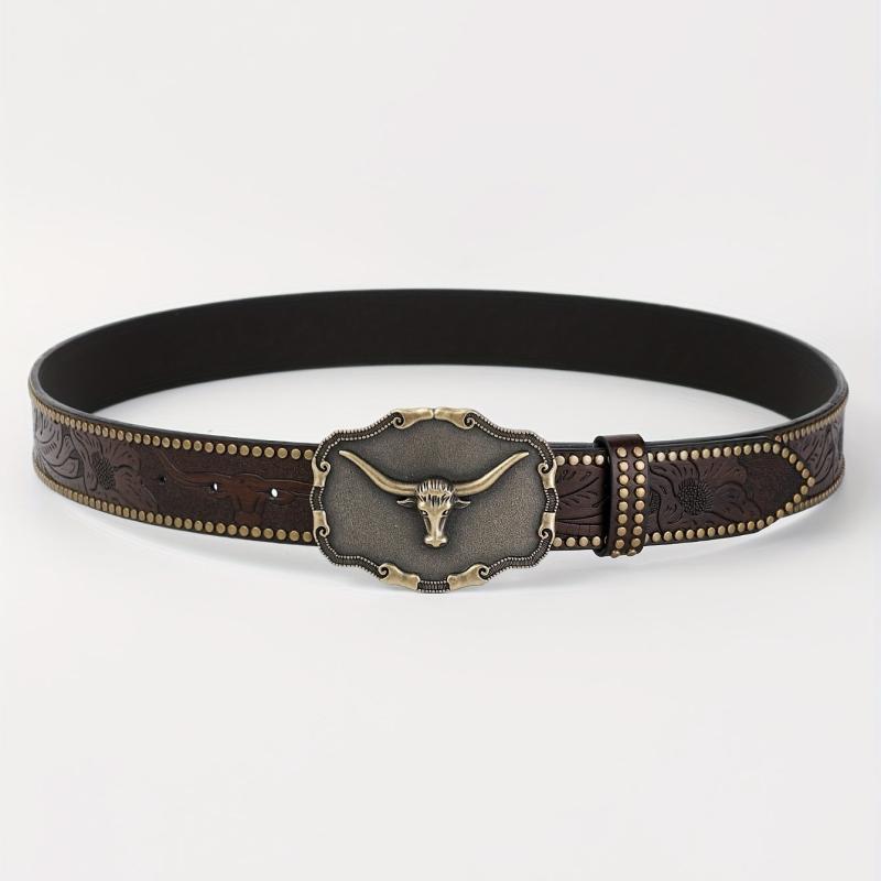 Men's Casual Embossed Western Cowboy Belt Retro Clothing Accessory