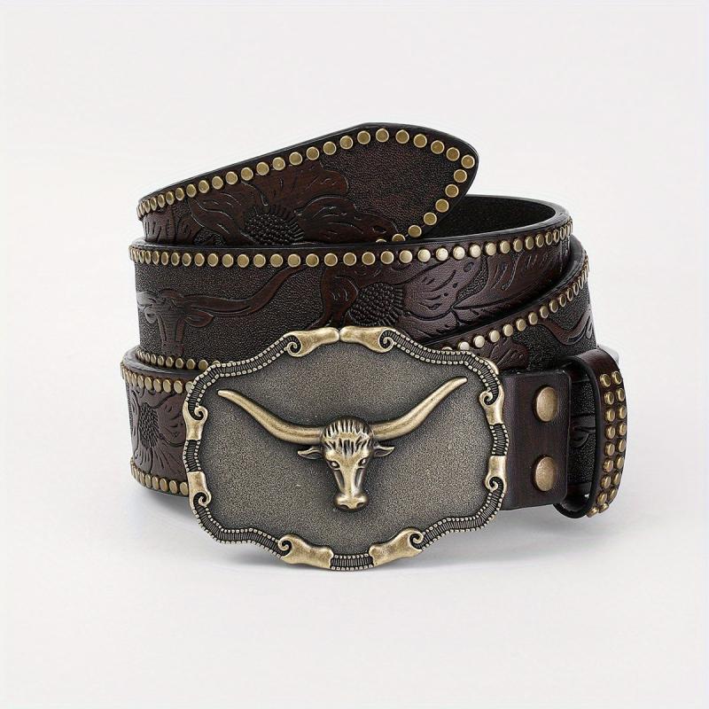Men's Casual Embossed Western Cowboy Belt Retro Clothing Accessory