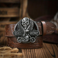 Men's Casual Skull Buckle PU Leather Belt Vintage Western Style Dress Belt