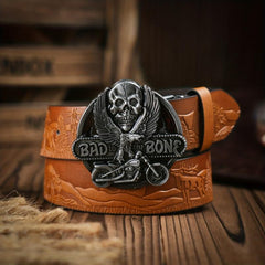 Men's Casual Skull Buckle PU Leather Belt Vintage Western Style Dress Belt