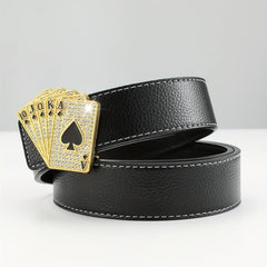 Poker Golden Buckle Belt Hip Hop Leather Belt Men