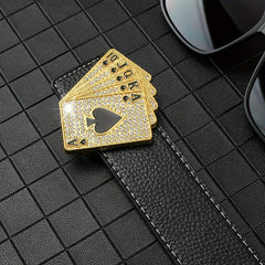 Poker Golden Buckle Belt Hip Hop Leather Belt Men