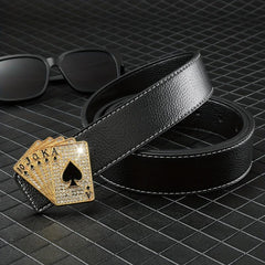 Poker Golden Buckle Belt Hip Hop Leather Belt Men
