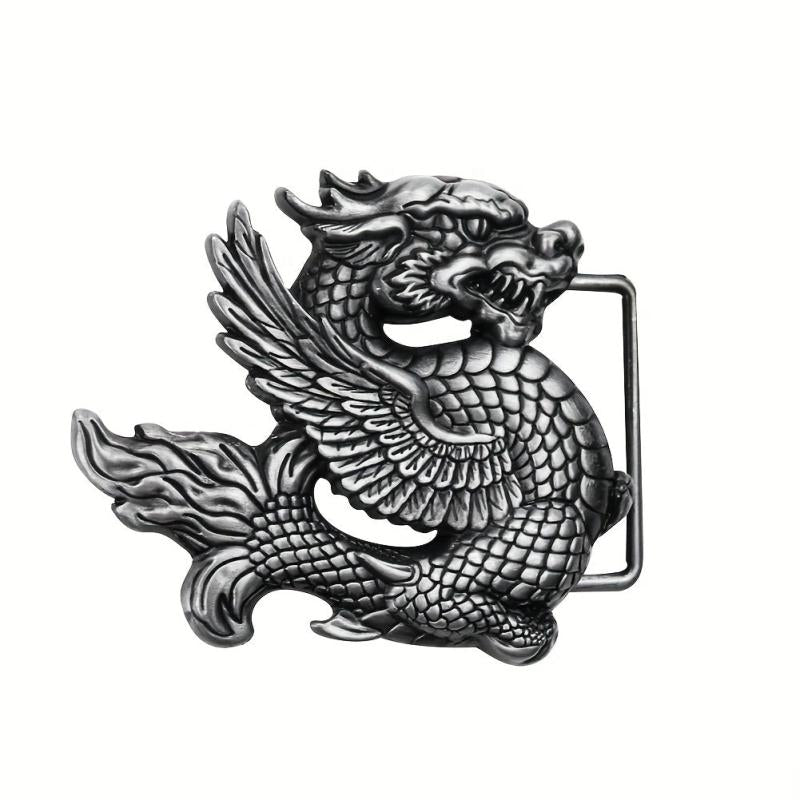 Retro Chinese Fly Dragon Belt Buckle Pterosaur Eagle Wing Pewter Finish