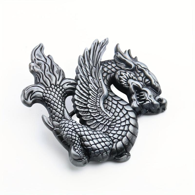 Retro Chinese Fly Dragon Belt Buckle Pterosaur Eagle Wing Pewter Finish