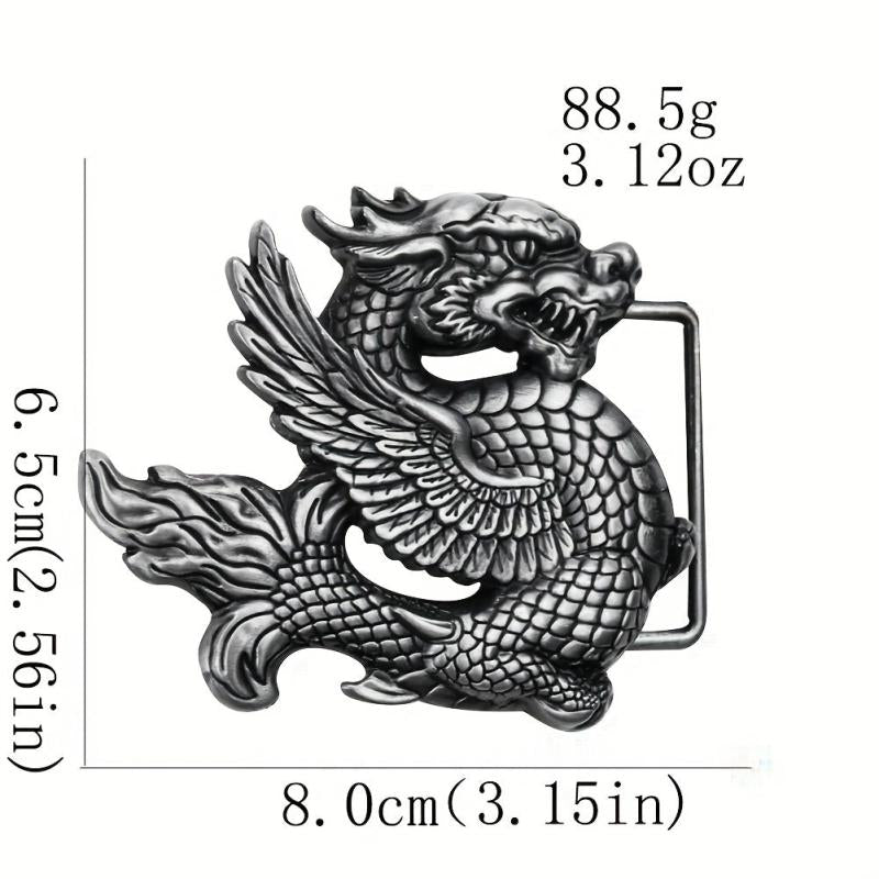 Retro Chinese Fly Dragon Belt Buckle Pterosaur Eagle Wing Pewter Finish