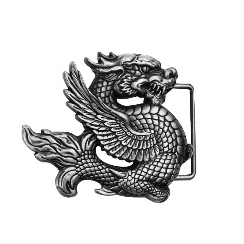 Retro Chinese Fly Dragon Belt Buckle Pterosaur Eagle Wing Pewter Finish