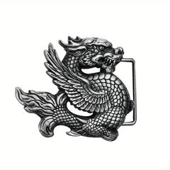 Retro Chinese Fly Dragon Belt Buckle Pterosaur Eagle Wing Pewter Finish