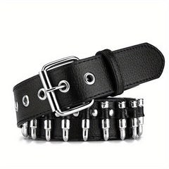 Adjustable Unisex Waist Belt Punk Bullets Rivet Studded Leather Belt