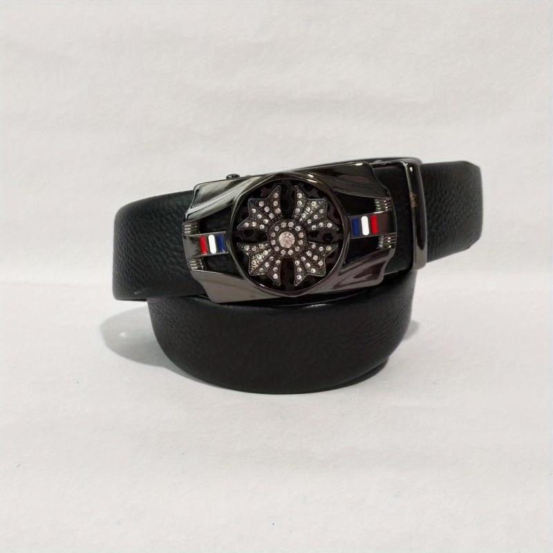 Men's Rhinestone Leather Belt with Automatic Buckle