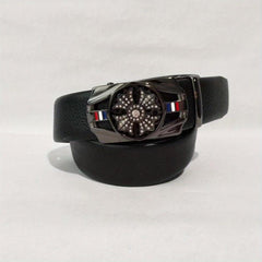 Men's Rhinestone Leather Belt with Automatic Buckle
