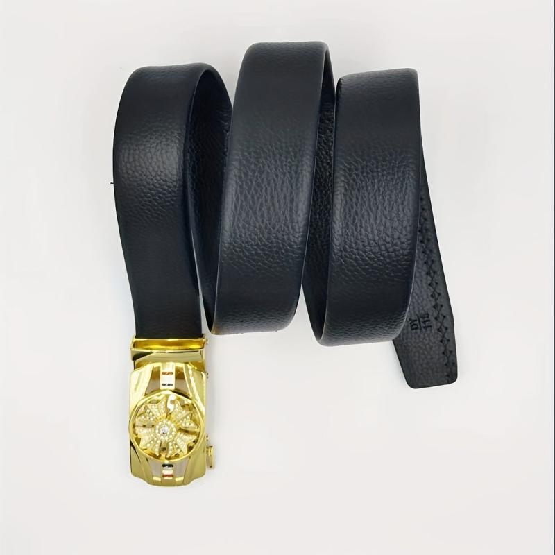 Men's Rhinestone Leather Belt with Automatic Buckle