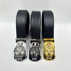 Men's Rhinestone Leather Belt with Automatic Buckle