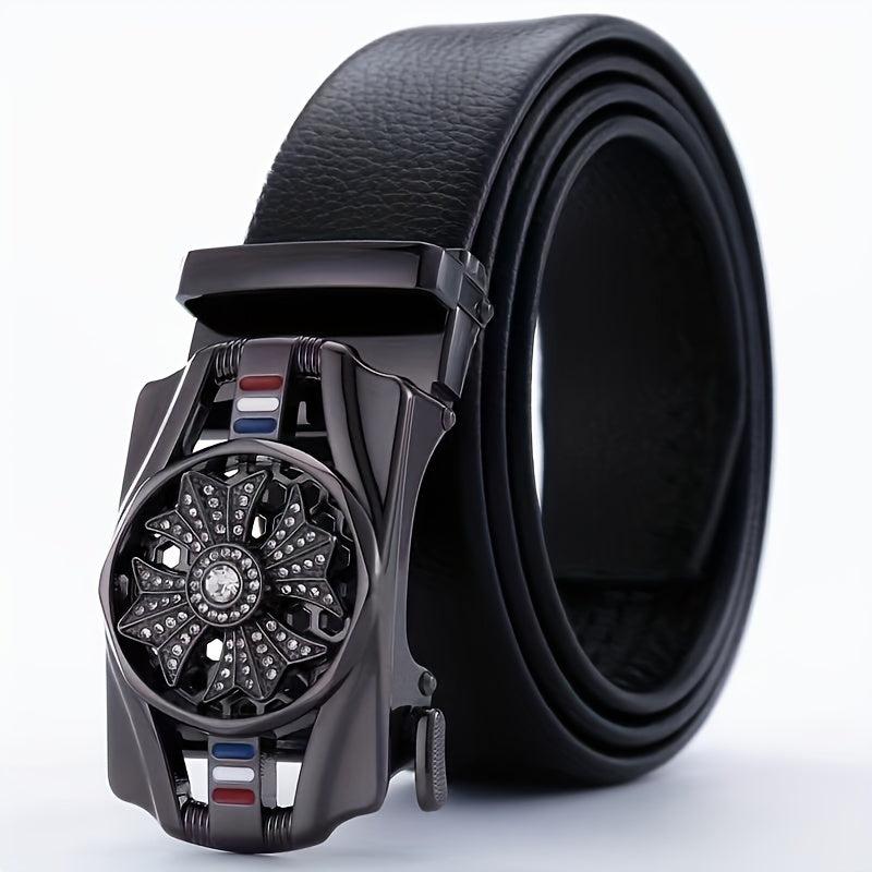 Men's Rhinestone Leather Belt with Automatic Buckle