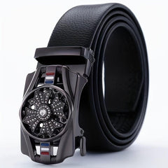 Men's Rhinestone Leather Belt with Automatic Buckle