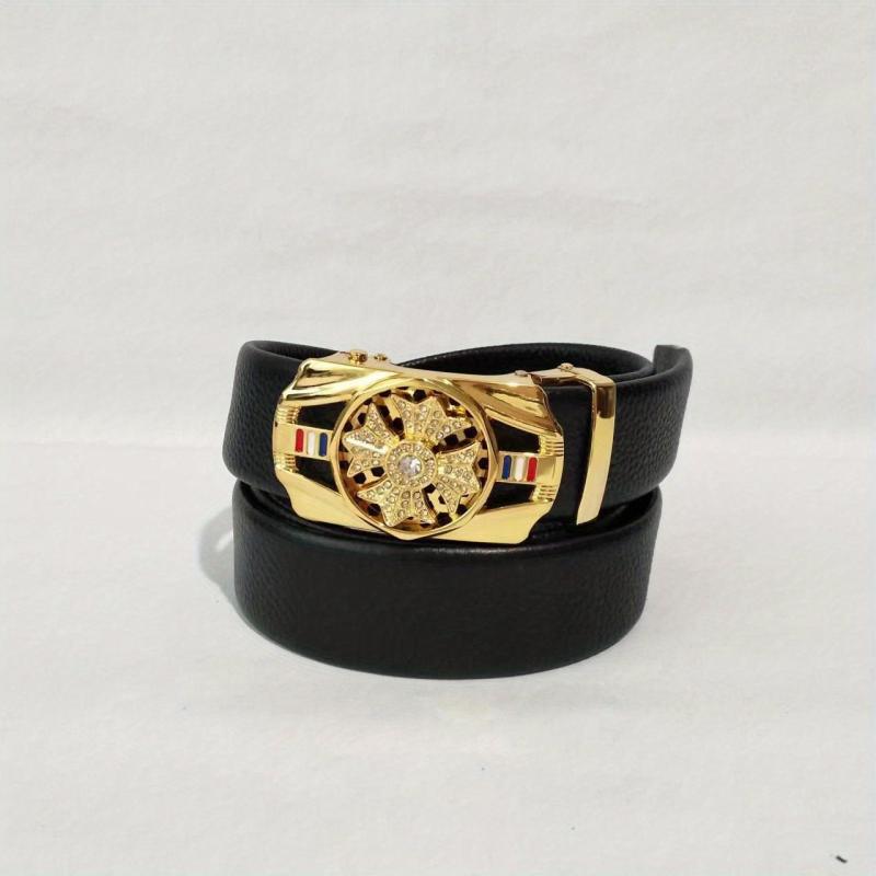 Men's Rhinestone Leather Belt with Automatic Buckle