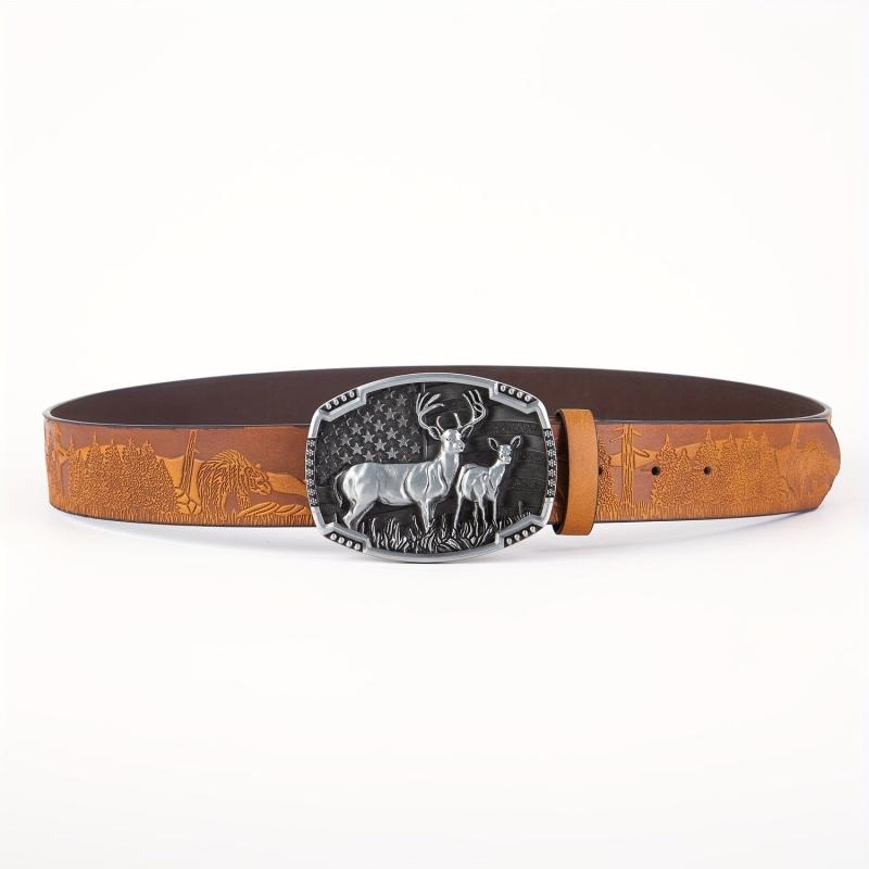 Arrival Elk Eagle Animal Men's Leather Belt Hip Hop Western Cowboy Belt