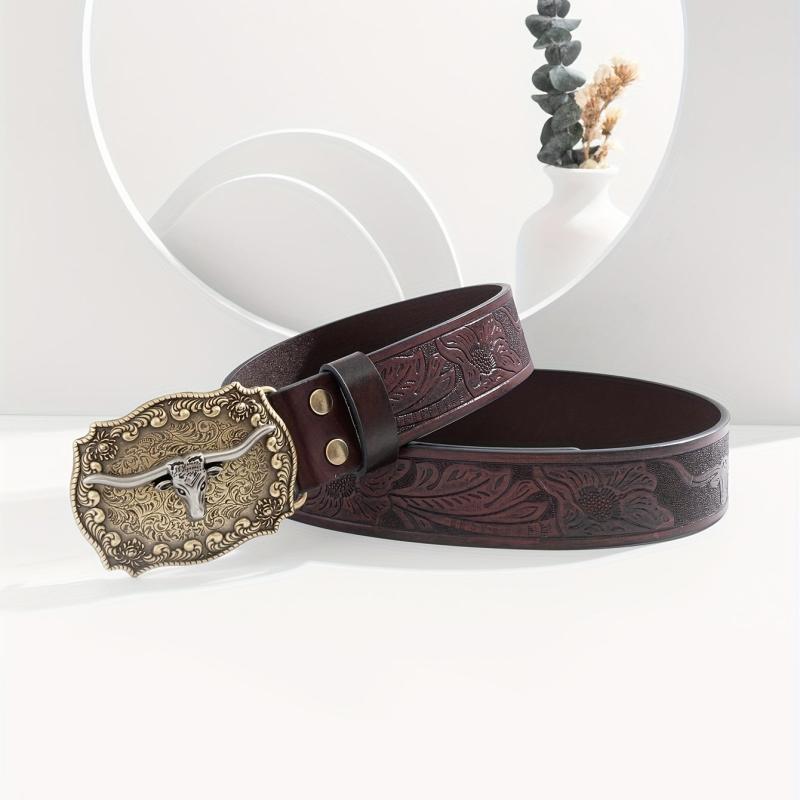Men's Burgundy Western Cowboy Vintage Buckle Belt