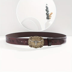 Men's Burgundy Western Cowboy Vintage Buckle Belt