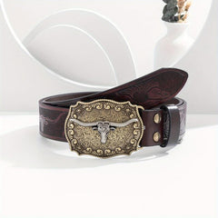 Men's Burgundy Western Cowboy Vintage Buckle Belt